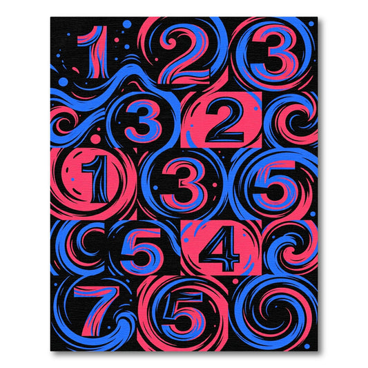 Bold Pink Blue Swirling Numbers Rug
