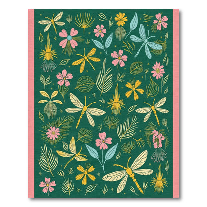 Green Dragonfly Meadow Floral Garden Rug