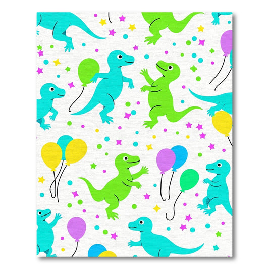 Playful Dinosaur Balloon Confetti Celebration Rug