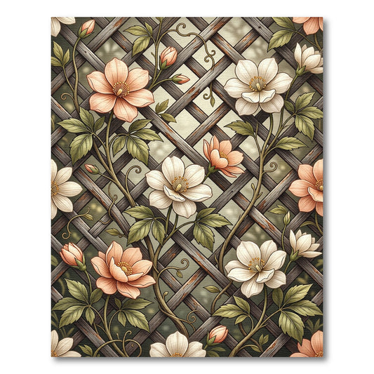 Botanical Lattice Blossom Peach White Rug