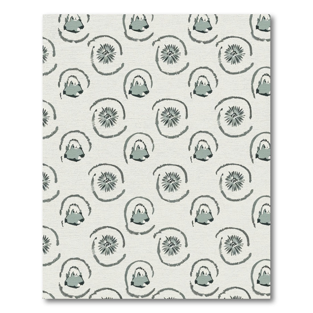 Subtle Teal Abstract Swirl Flower Rug