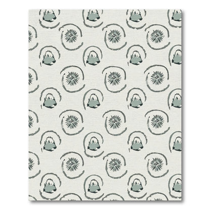 Subtle Teal Abstract Swirl Flower Rug