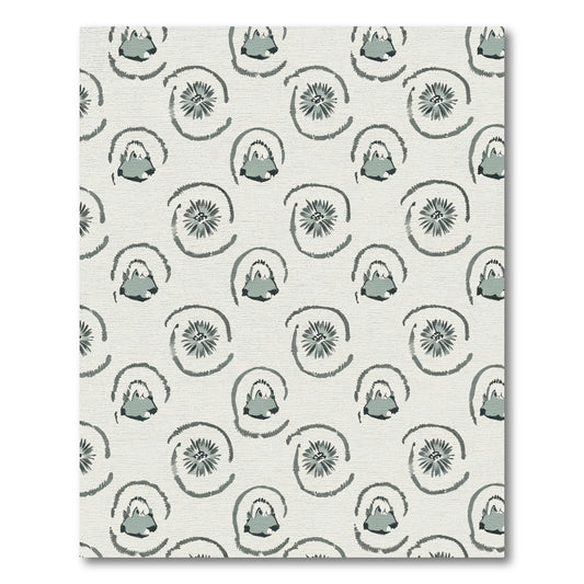 Subtle Teal Abstract Swirl Flower Rug