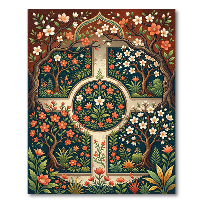 Crimson Floral Orchard Cross Medallion Rug