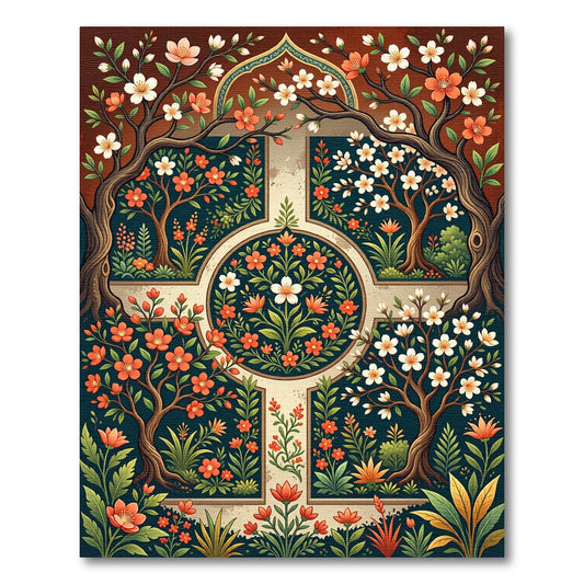 Crimson Floral Orchard Cross Medallion Rug