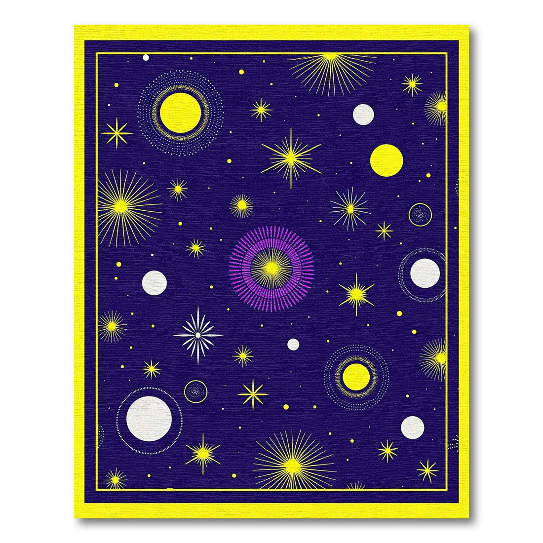 Cosmic Yellow Purple Starburst Circles Rug