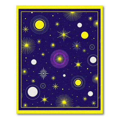 Cosmic Yellow Purple Starburst Circles Rug