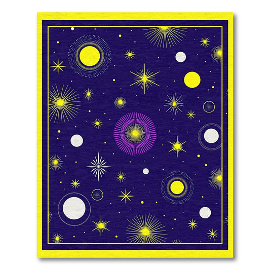 Cosmic Yellow Purple Starburst Circles Rug