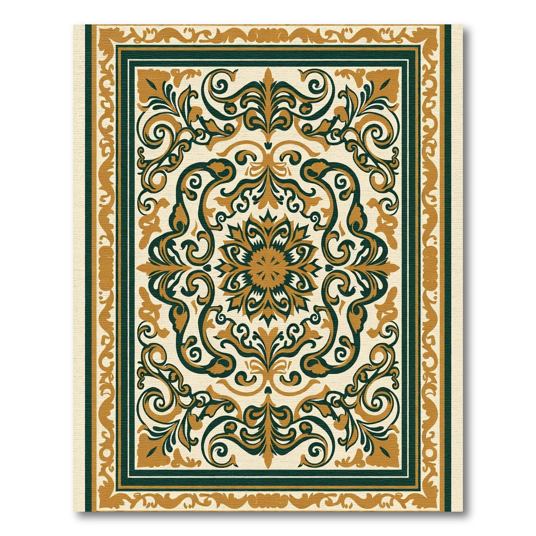 Classic Gold Deep Green Floral Medallion Rug