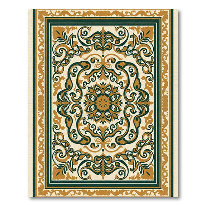 Classic Gold Deep Green Floral Medallion Rug