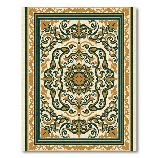 Classic Gold Deep Green Floral Medallion Rug