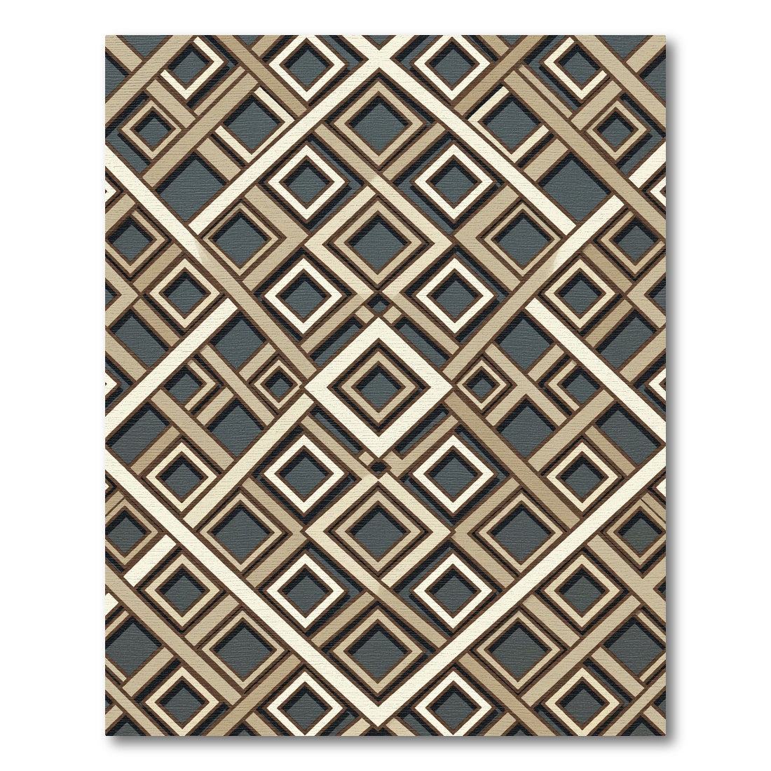 Modern Geometric Golden Coffee Interlocking Grid Rug