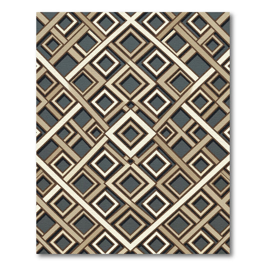 Modern Geometric Golden Coffee Interlocking Grid Rug