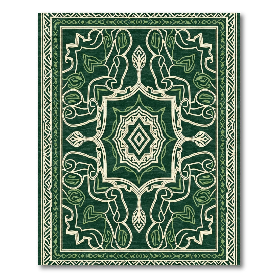 Deep Green Ornate Vine Bloom Rug