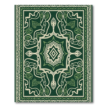 Deep Green Ornate Vine Bloom Rug