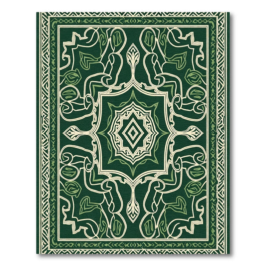 Deep Green Ornate Vine Bloom Rug