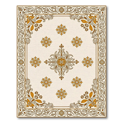 Ornate Gold Floral Medallion Frame Rug
