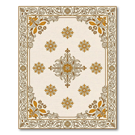 Ornate Gold Floral Medallion Frame Rug