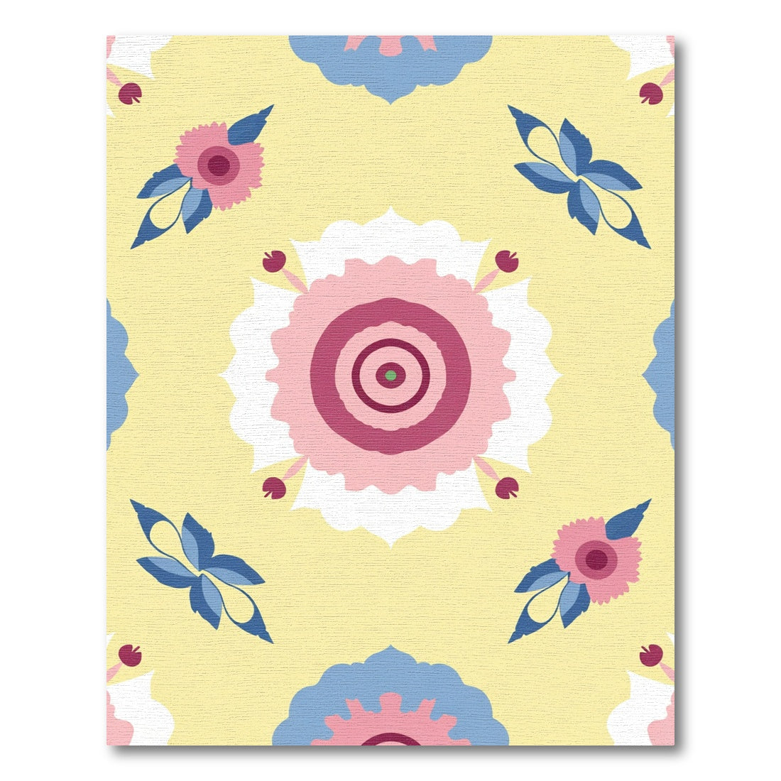 Pink Blue Floral Medallion Yellow Surface Rug