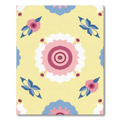 Pink Blue Floral Medallion Yellow Surface Rug