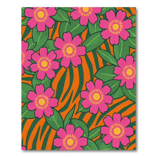 Pink Floral Jungle Stripes Rug