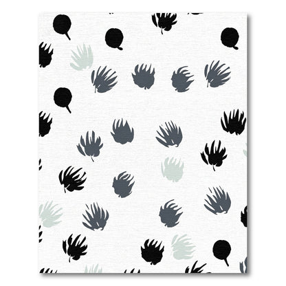 Textured Black Gray White Floral Scatter Rug