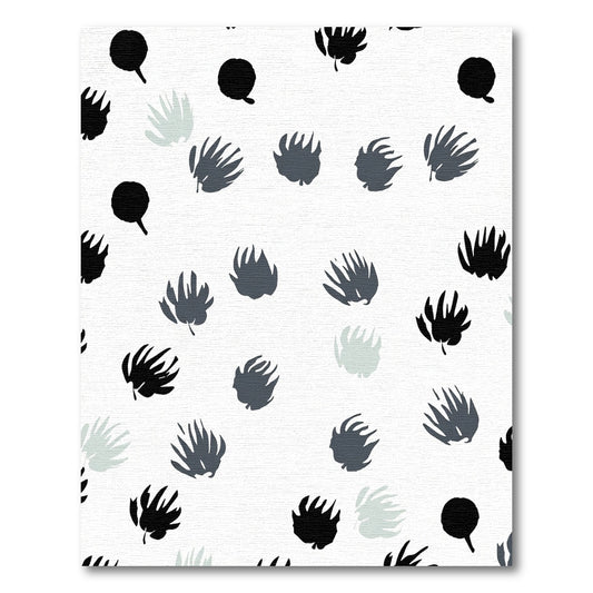 Textured Black Gray White Floral Scatter Rug