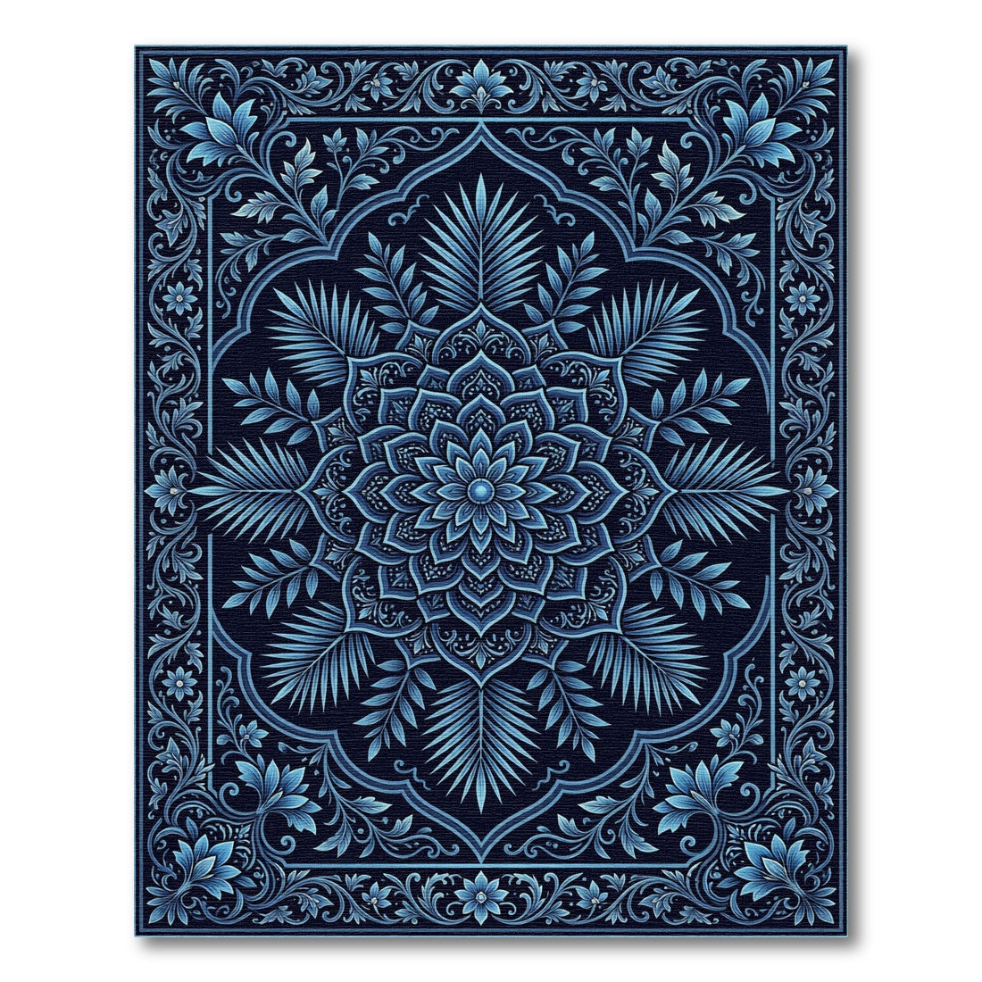 Deep Blue Floral Mandala Inlay Rug