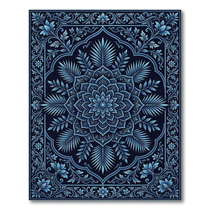 Deep Blue Floral Mandala Inlay Rug