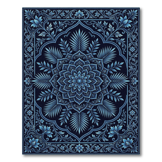 Deep Blue Floral Mandala Inlay Rug