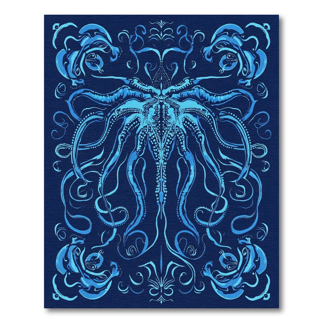 Deep Blue Oceanic Tentacle Mandala Rug
