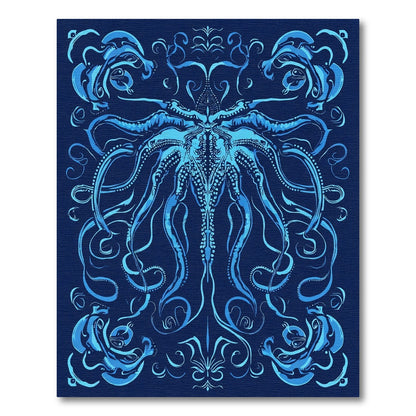 Deep Blue Oceanic Tentacle Mandala Rug