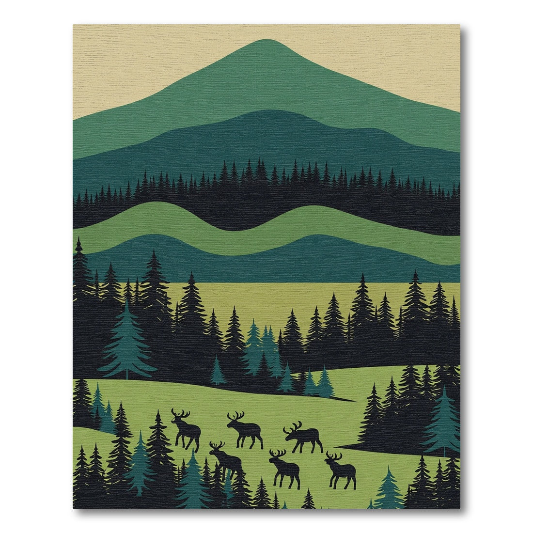 Woodland Elk Meadow Green Landscape Rug
