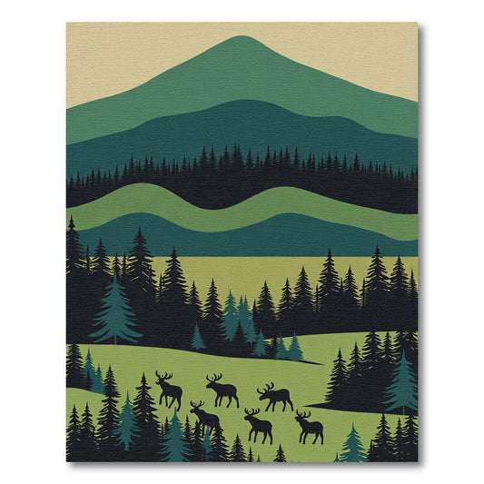 Woodland Elk Meadow Green Landscape Rug