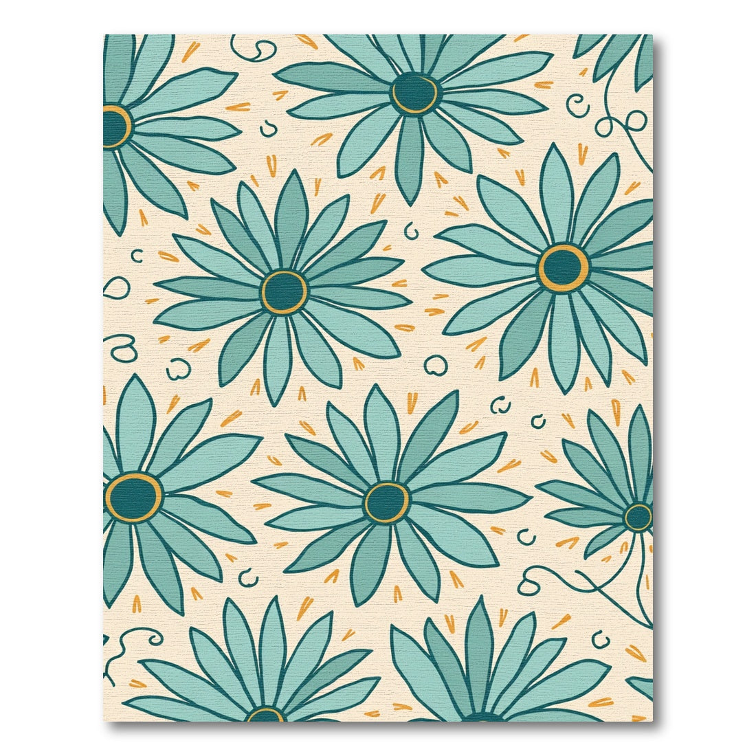 Teal Daisy Mid Century Floral Rug