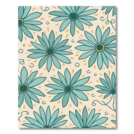 Teal Daisy Mid Century Floral Rug
