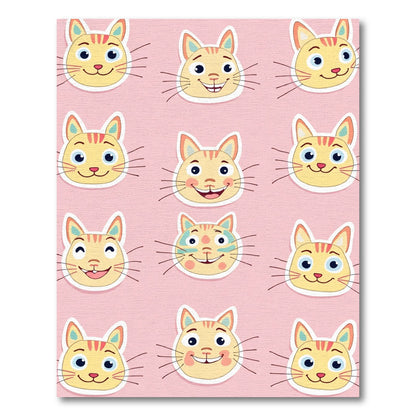 Playful Yellow Cat Faces Collage Rug