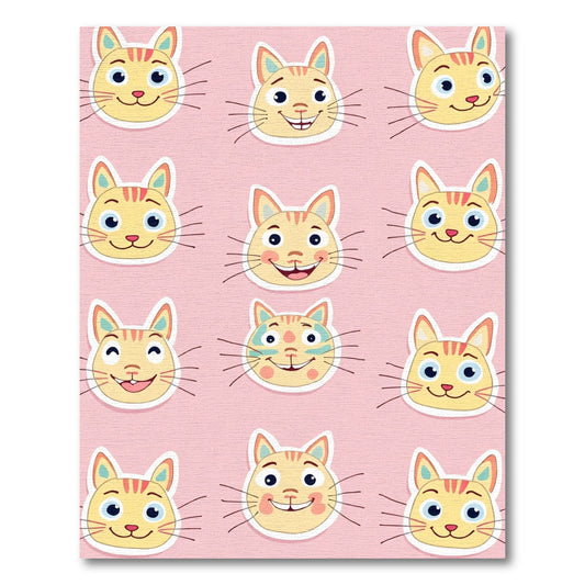 Playful Yellow Cat Faces Collage Rug