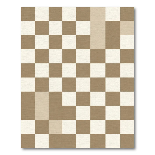 Neutral Brown White Checkerboard Squares Rug