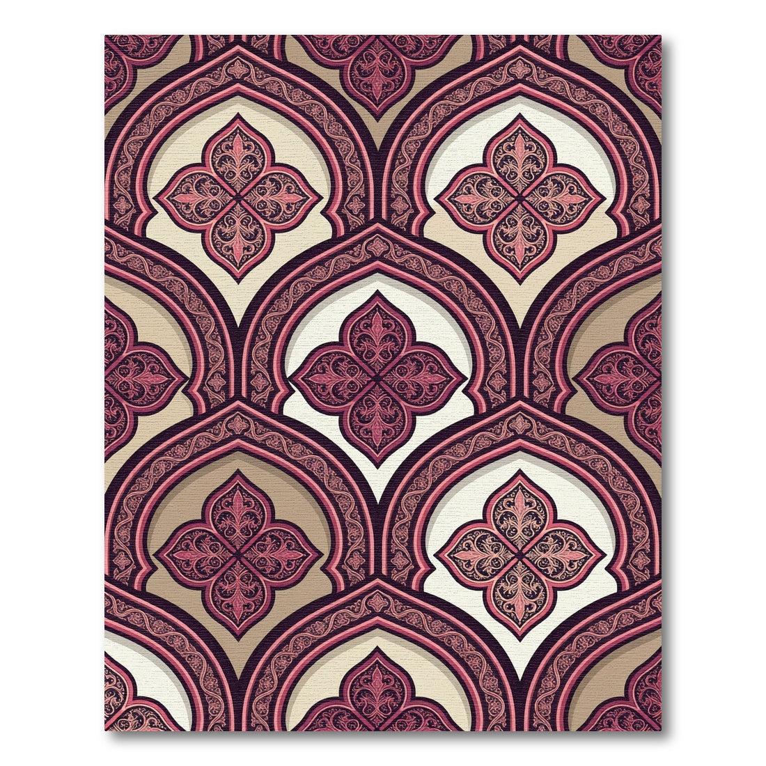 Ornate Crimson Quatrefoil Arch Rug