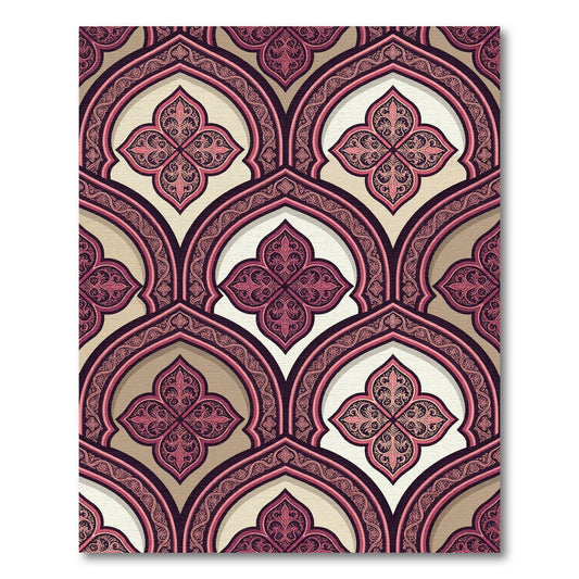 Ornate Crimson Quatrefoil Arch Rug