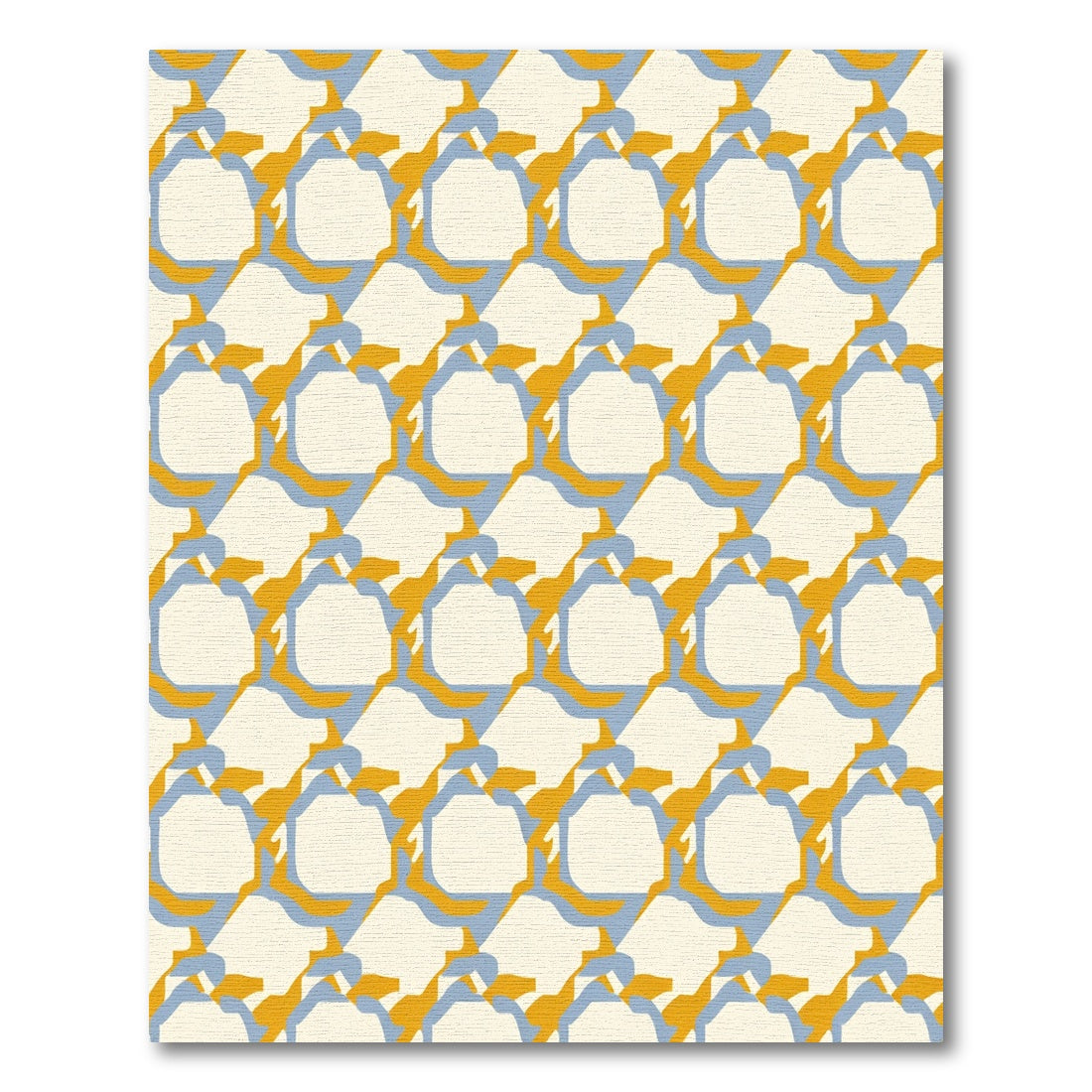 Ivory Ochre Blue Geometric Interlock Rug