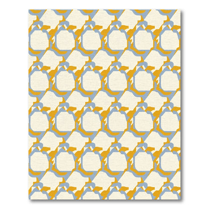 Ivory Ochre Blue Geometric Interlock Rug