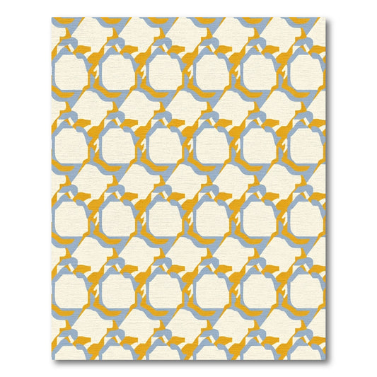 Ivory Ochre Blue Geometric Interlock Rug