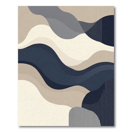 Modern Abstract Blue Beige Waves Rug