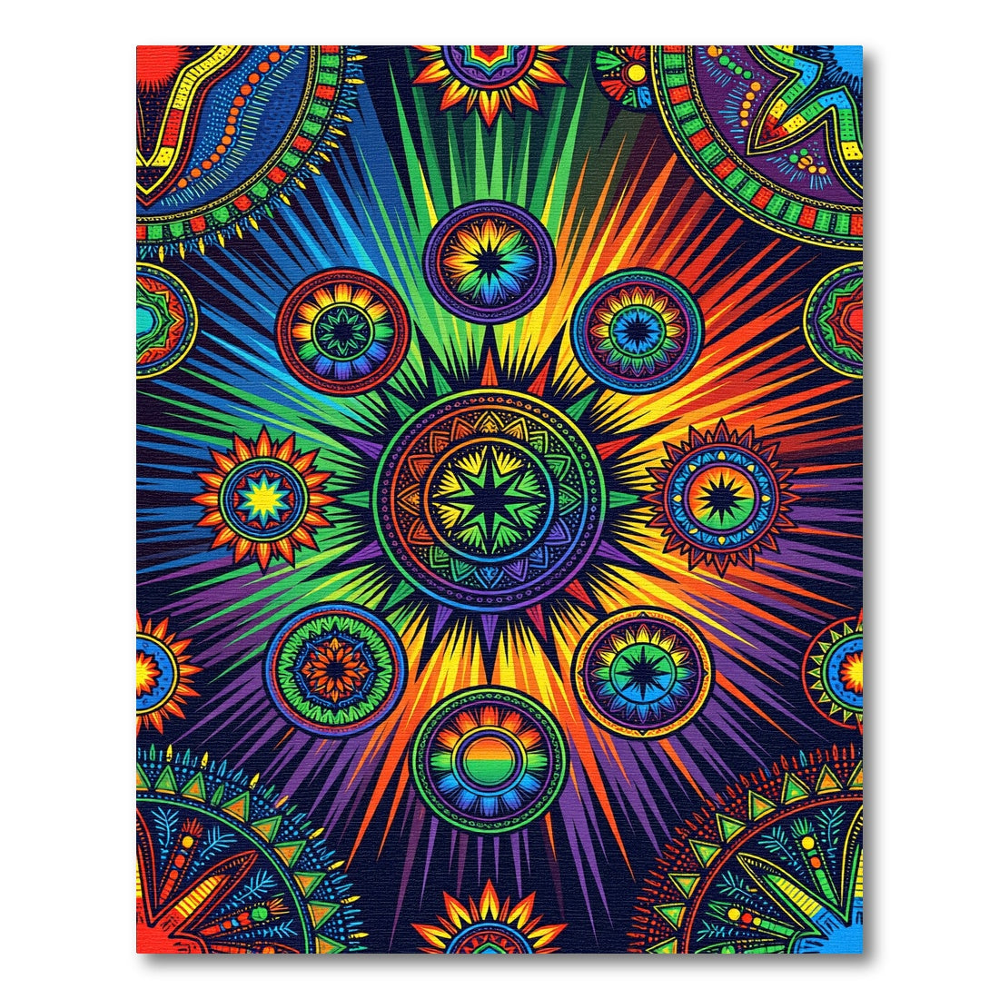 Radiant Rainbow Kaleidoscope Sun Burst Rug