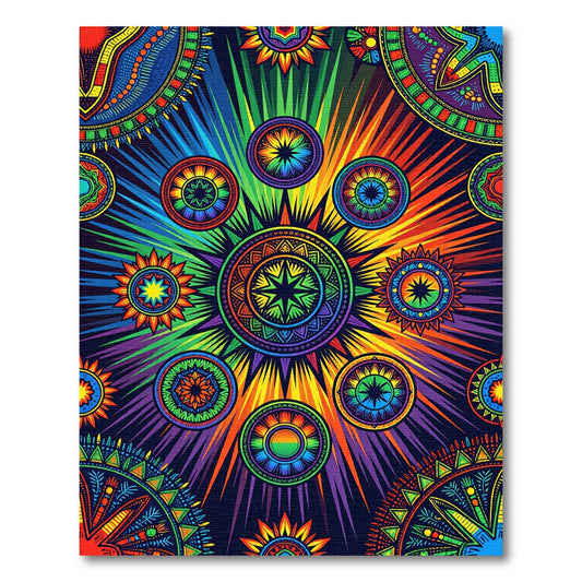 Radiant Rainbow Kaleidoscope Sun Burst Rug