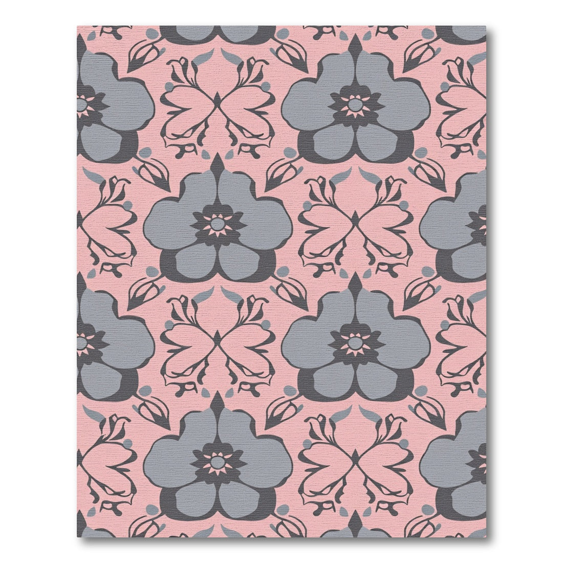 Pink Gray Floral Damask Art Rug