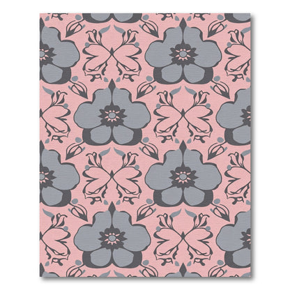 Pink Gray Floral Damask Art Rug