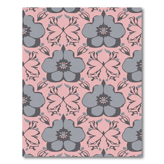 Pink Gray Floral Damask Art Rug